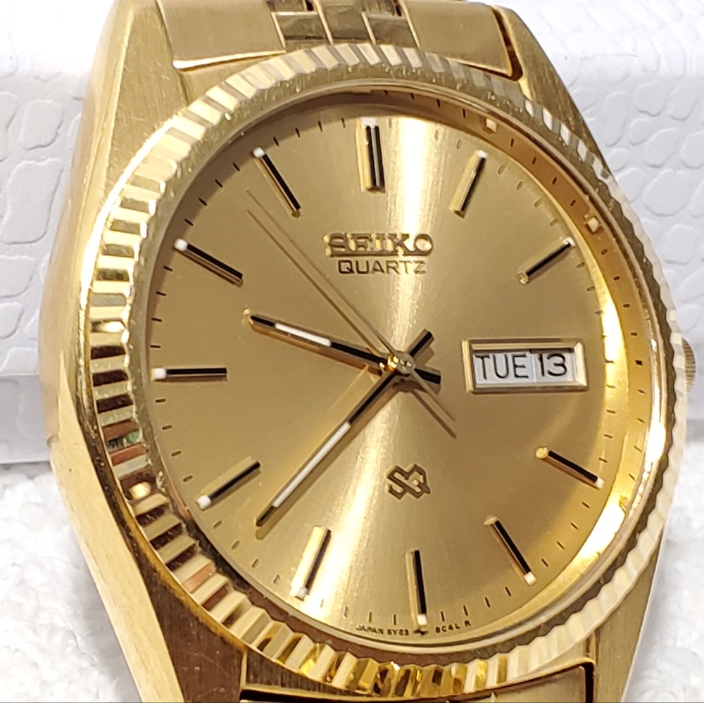 Vintage Seiko SQ Day Date Men's Gold Tone Quartz Watch Stainless Steel One Jewel - Picture 2 of 12
